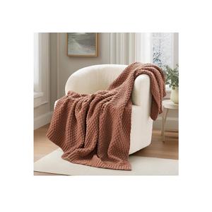 EVERGRACEHOME Chunky Chenille Knit Throw Blanket for Couch, Soft Luxurious Moss Stitch Blankets for Bed, Cozy Decorative Farmhouse Knitted Throws for Sofa, Terracotta Clay, 50" x 60"