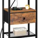 LOAKEKEL Night Stand with Charging Station, Small Bedside Table with Fabric Drawer, Nightstand with USB Ports & Outlets for Bedroom, Brown, HETS010BR-1, 15.74 inches x 11.81 inches x 23.8 inches