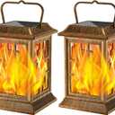 Flickering Solar Lantern Outdoor, Waterproof Hanging Flame Solar Powered Lantern for Pathway, Tabletop, Patio, Garden Decoratives (Bronze)