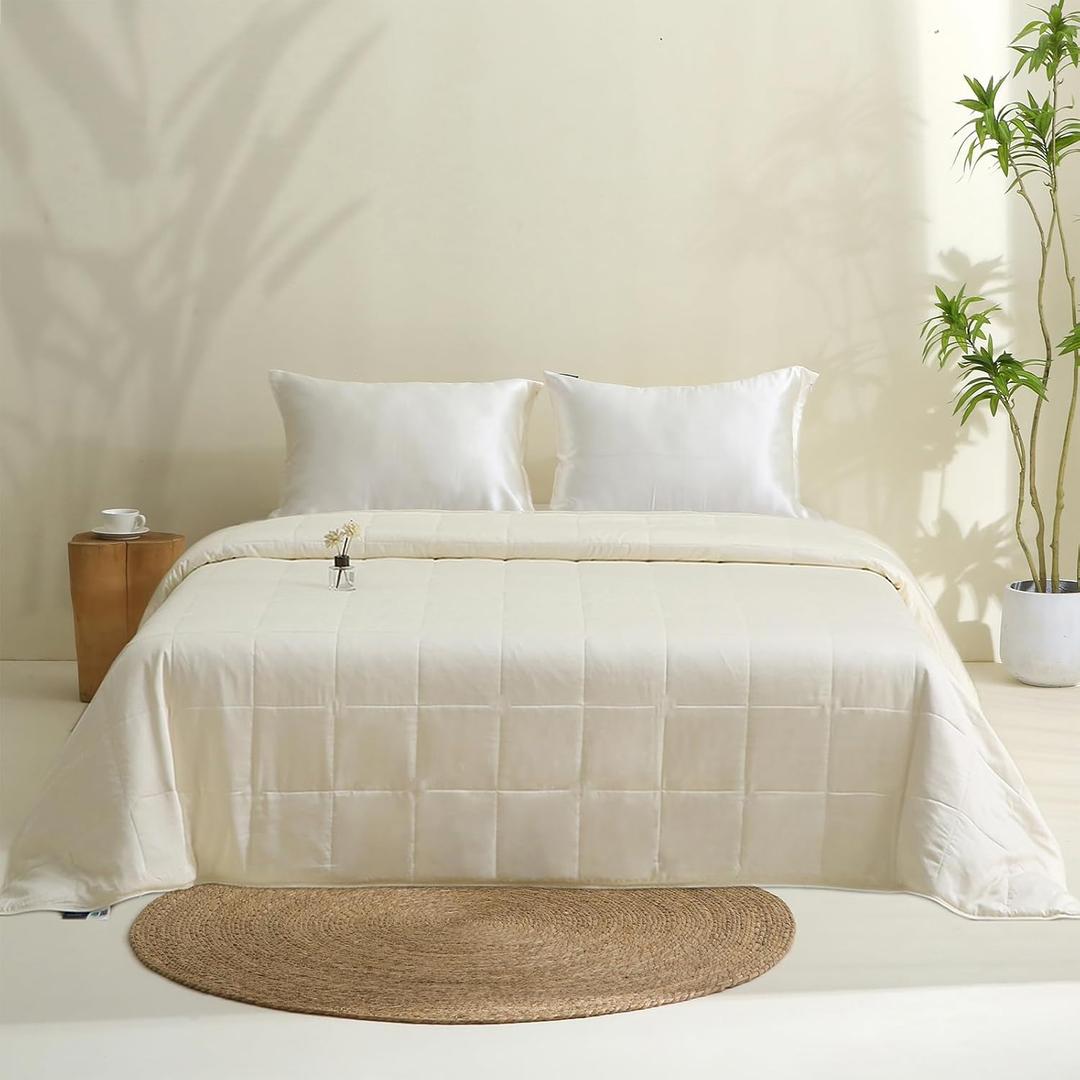 EP Mode Lightweight Quilt Blanket for Summer, 100% Viscose from Bamboo Fabric & Filling, Natural, Breathable- Ivory, Twin