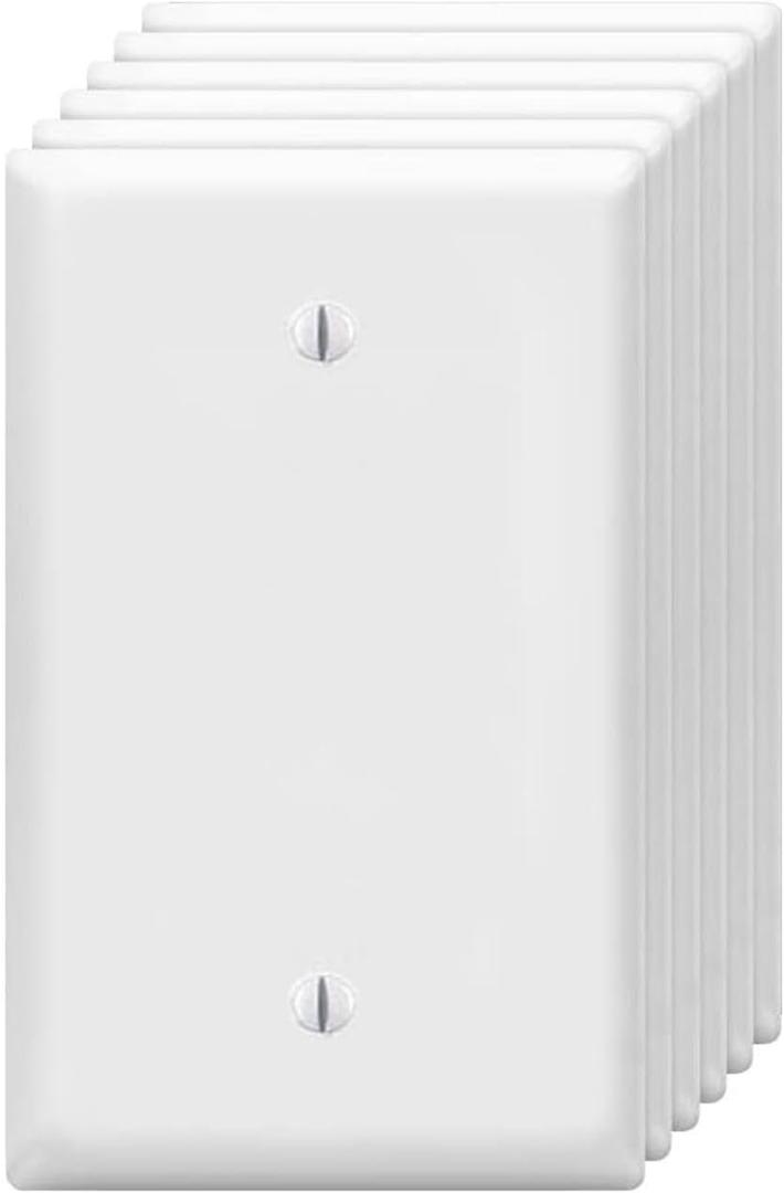 Blank Wall Plates 1-Gang blank Switch Outlet Electrical Cover Plate Unbreakable Thermoplastic Faceplate for Light Receptacle Outlet Switch, White (6 Pack)