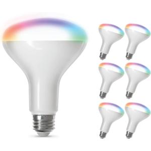 Feit Electric BR30 Smart LED Light Bulbs, 65W Equivalent, Dimmable, Color Changing, Tunable White, 650 Lumens, 2.4GHz Wi-Fi, Alexa/Google Home Enabled Track Lighting, BR30/RGBW/CA/AG/RP/6, 6 Pack
