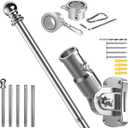Premium Flag Pole Kit - T304 Stainless Steel 180Adjustable Flag Bracket, Thicker 6 Ft Flag Pole with Aluminum Alloy Rings - Durable, Wind Resistant, Rust Free, Silver