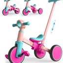 Kids Tricycle with Push Handle for Toddlers 1-4 Years Old Boys Girls Gift, 5 in 1 Baby Balance Bike for Toddlers 1-3 with Removable Pedals (No Parent Steering Version) (Fuscia)