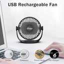 efluky USB Small Desk Fan, 3 Speeds USB Rechargeable Fan Built-in Battery, 360 Adjustment Portable Mini Fan Suitable for Home, Office and Travel, Black