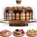 Acacia Wood Cake Stand with Lid, 12in Wooden Cake Stand with Acrylic Dome, Cake Display Stand with Acrylic Dome for Baking, Wedding, Kitchen, Birthday, Parties