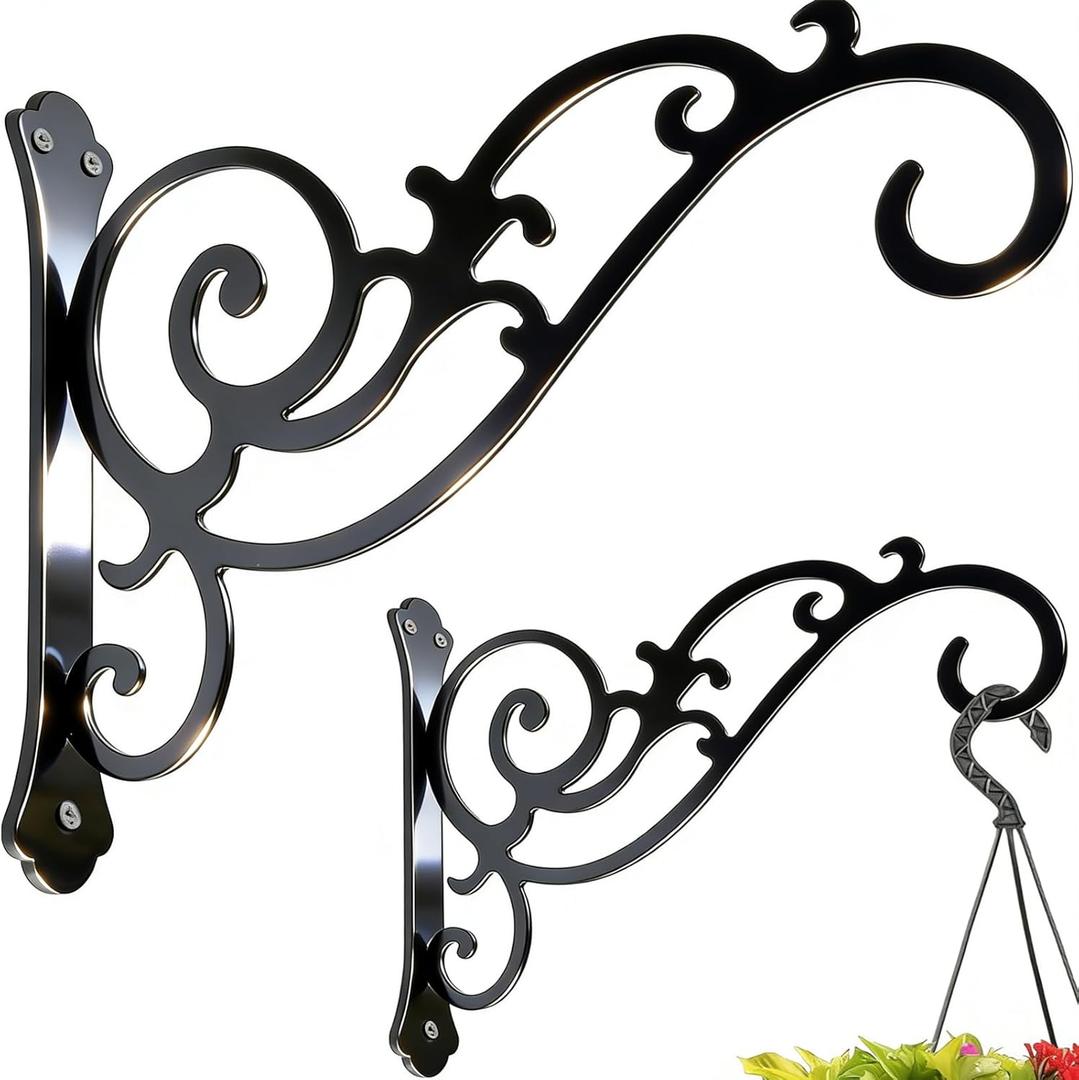 2 Pcs Hanging Plant Bracket Wall Hook Hanging Plant Brackets 6-Inch Black Iron Plants Indoor/Outdoor Planter Hangers Hooks for Hanging Lanterns,Bird Feeders,Wind Chimes