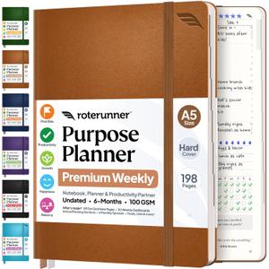 Roterunner Purpose Planner Notebook A5 5.8x8.3 Undated 2026 Daily Weekly and Monthly Productivity Goal Setting Tool for Work Home ADHD Planner for Adults Self Care Journal (Tan Hardcover)
