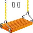 SELEWARE Hanging Wooden Swing Seat, 17.5" x 8.2", 2 Carabiners, Tree Swing for Adults and Kids, Indoor or Outdoor Backyard, 500 lbs Capacity