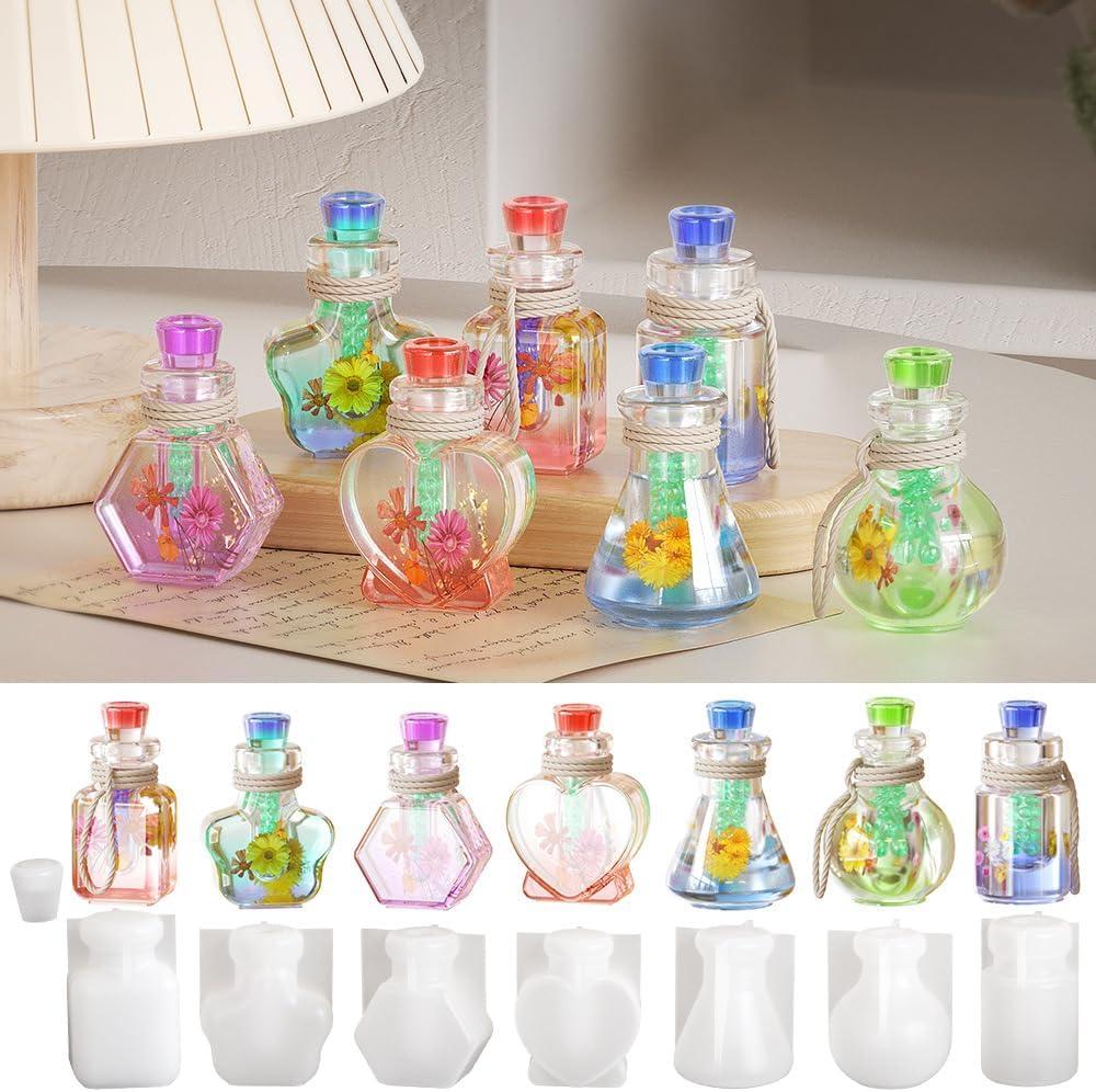 Quicksand Bottle Container Resin Molds,Wishing Bottle Storage Box Shaker Bottle Silicone Molds with Stoppers DIY Jewelry Crystal Keychain Pendant(7Pcs)