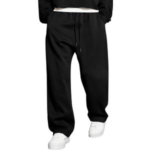 JMIERR Men's Casual Baggy Pants Wide Leg Lounge Travel Pants Streetwear with Pockets (Large, Black)