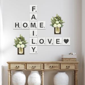 TenXVI Designs Rustic Crossword Farmhouse Wall Hanging - Modern, Large Living Room, Family Signs for Home, Love Country Decor, Wood - 5"x5"