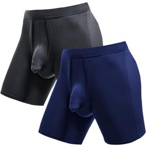 Ouruikia Men's Underwear Boxer Briefs Anti-Chafing Long Leg Mens Boxer Briefs Tagless Boxer Briefs Separate Pouch (Large, 2 Pack-navy/Grey)