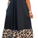 Famnbro Plus Size Maxi Dress for Women Summer Ruffles Sleeveless Patchwork Printed African Dresses (3X-Large, Black)