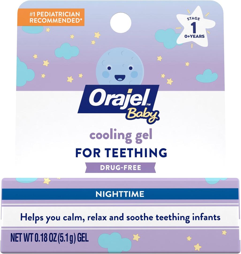 Orajel Baby Nighttime Cooling Gel for Teething, Drug-Free, #1 Pediatrician Recommended Brand for Teething*, One .18oz Tube