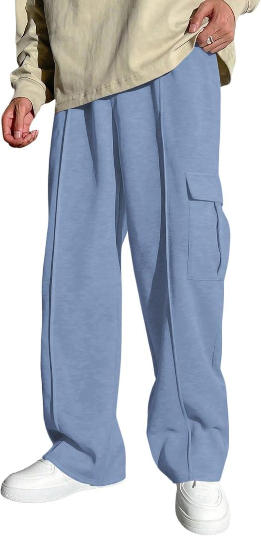 RoseSeek Boy's Wide Leg Baggy Sweatpants Athletic Cargo Track Pants Joggers | Straight Leg, Athletic Track Pants, Cargo Pockets, Workout Lounge Long Trousers, Boys Size 10-12 (Blue)
