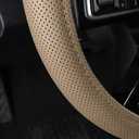 Car Pass Classical Leather Automotive Universal Steering Wheel Covers,Universal Fit for Suvs,Trucks,Sedans,Cars, Vans, 14.5-15inch Anti-Slip Safety Comfortable Desgin (Beige)