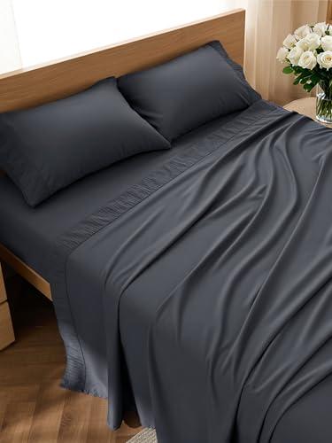 Bedsure Full Size Bed Sheets - 4 Pieces Soft Full Sheet Set - Breathable & Cooling - Hotel Luxury - Easy Care Polyester Microfiber Bedding for Women, Men, Dark Grey, 81x 96