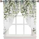 Sage Green Eucalyptus Swag Curtain Valance for Windows,Watercolor Leaves Window Treatments Short Swag Topper for Kitchen Windows Bathroom Bedroom,28 x 36 Inch