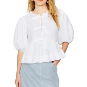Women's Cotton Poplin Peplum Blouse, Structured Peplum Top with Silhouette for Casual & Chic Outfits (White, M)