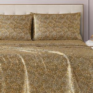 Juicy Couture Twin Size Satin Bed Sheet Set, Deep Pocket Twin Sheet Set with 1 Fitted Sheet, 1 Flat Sheet and 1 Pillowcase, Wrinkle Resistant and Anti Pilling Bed Sheets - Monica Leopard