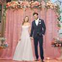 10x10ft Dusty Rose Tulle Backdrop Curtain with Lights String for Parites, Sheer Photo Backdrop Drapes for Wedding Baby Shower Bridal Shower Birthday Party Photo Shoot Background Decorations