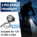 Ebike Headlight 2 Pin, Ebike Front Light for 36V 48V Battery Systems, Waterproof Connector Electric Bike Front Light, Fit for Electric Bicycles/Mountain Bikes/Scooters, 12V-60V
