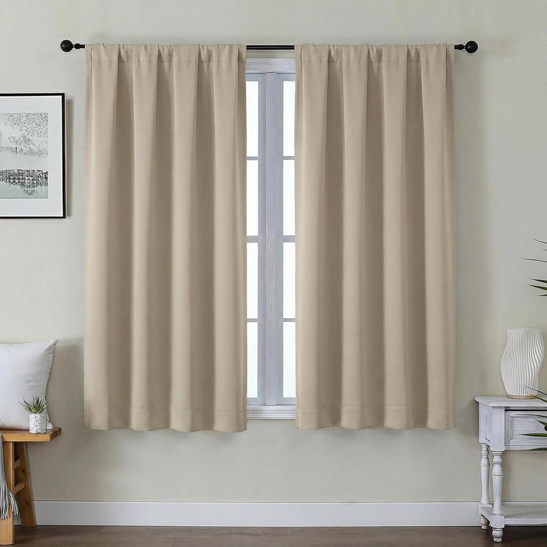 Gwine Blackout Curtains for Bedroom 54 Inches Long - Thermal Insulated Noise Reducing Window Curtain Panels, Room Darkening Curtain Drapes for Living Room, 2 Panels, Each W40 x L54, Biscotti Beige