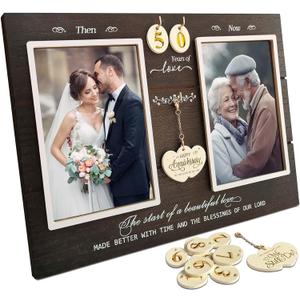 A'arkaJ 50th Anniversary Picture Frame for Parents, 1-99 Years Then & Now Anniversary Frame, Gift for Couple, Husband and Wife, Wedding Keepsake with Number Inserts