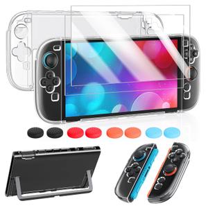 FYOUNG Clear Protective Case for Nintendo Switch 2(2025), Transparent Slim Hard Shell for Switch 2 Accessories, Scratch&Shock Protection Cover for Joycon 2 with Screen Protector, 8 Thumb Grip