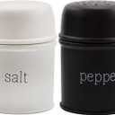 AuldHome Design Salt and Pepper Shaker Set (Matte Black/White); Contemporary Modern Farmhouse Retro Enamel Style Shaker Set