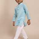 Superminis Baby Boys Ethnic Wear Colored Cotton Chikankari Kurta, Round Collar, Full Sleeves With White Pyjama (Blue, M)