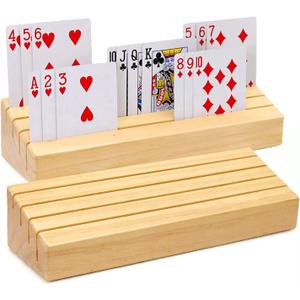 Card Holders for Playing Cards Set of 2, Pine Solid Wooden Playing Card Holders for Adults Seniors Kids 9.84 X 3.15 X 2.25 Inch, Uno/ Canasta/ Bridge/ Hand and Foot Card Holder