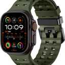Bands Compatible with Apple Watch Ultra 2 49mm: 46mm 45mm 44mm 42mm for Men Women - Ocean Silicone Rugged Sport Replacement Strap for iWatch Ultra 2 Series 10 9 8 7 6 5 4 3 2 1 SE Ultra - Army Green
