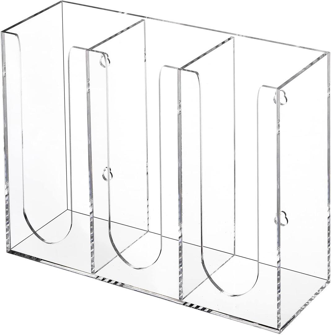 Suwimut Acrylic Coffee Cup and Lid Storage Organizer, 3 Compartments Disposable Paper Cup Dispenser Clear Plastic Cups and Lids Holder for Kitchen Coffee Bar Shop Party Supplies