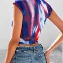 PRETTYGARDEN Women's Summer Floral Mesh Tank Tops 2025 Trendy Casual Cap Sleeve Slim Fitted Blouse Shirt Going Out Outfits (Blue, S)