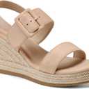 TEMOFON Espadrilles Wedge Sandals for Women: Slip On Elastic Ankle Strap Platform Sandals Dressy Comfortable Summer Wedges Heels Shoes 10 