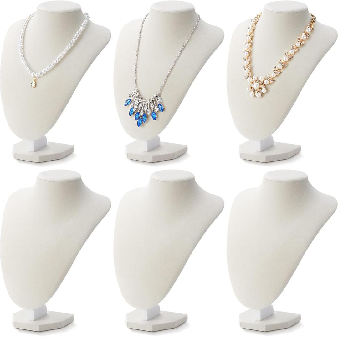 6 Pcs Necklace Display Stand Necklace Holder Jewelry Bust Display Stands for Selling Home Store Trade Shows Photography Props Retail(Beige,Velvet)