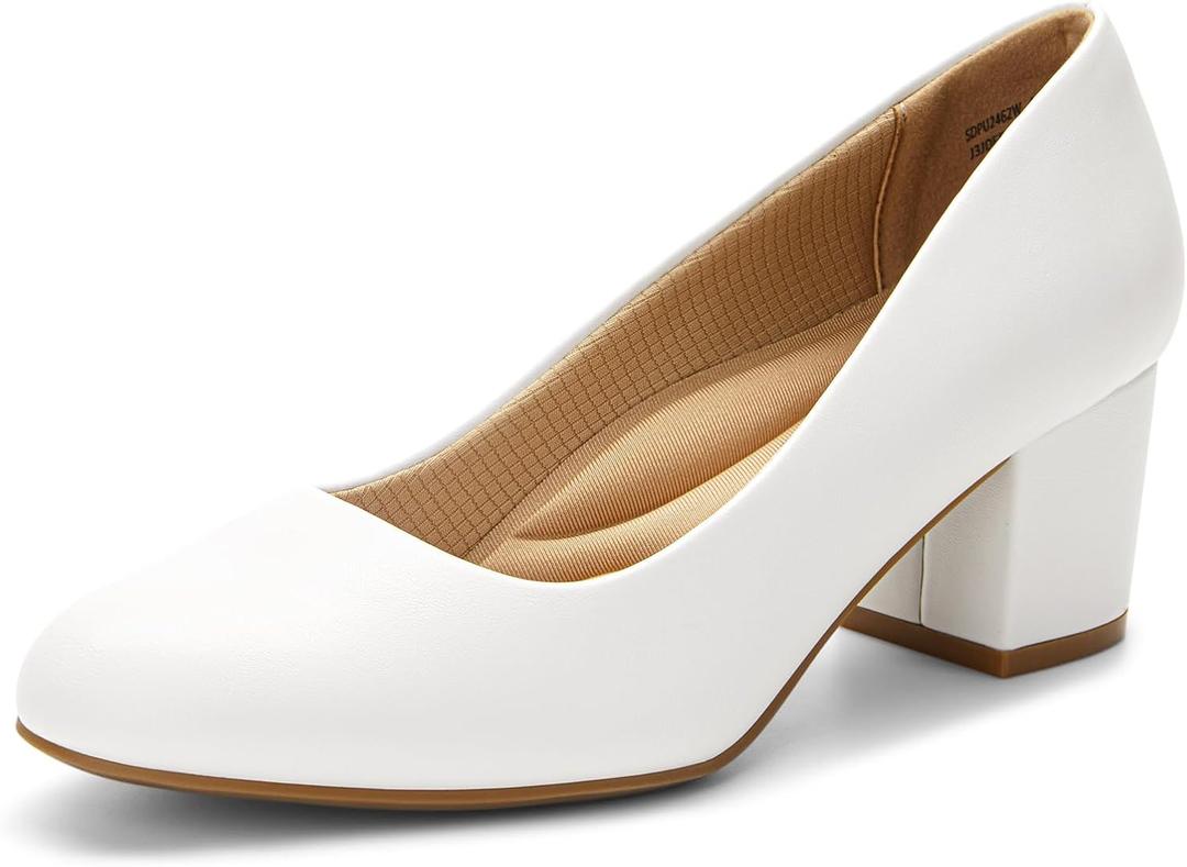 DREAM PAIRS Women's Pumps Low Chunky Block Heel Dress Shoes Closed Round Toe Comfortable Heels (7.5)
