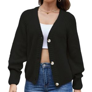 Women's Loose Sweater Button Soft V-Neck Long-Sleeved Cardigan Knitted Sweater Warm and Comfortable Coat (M)