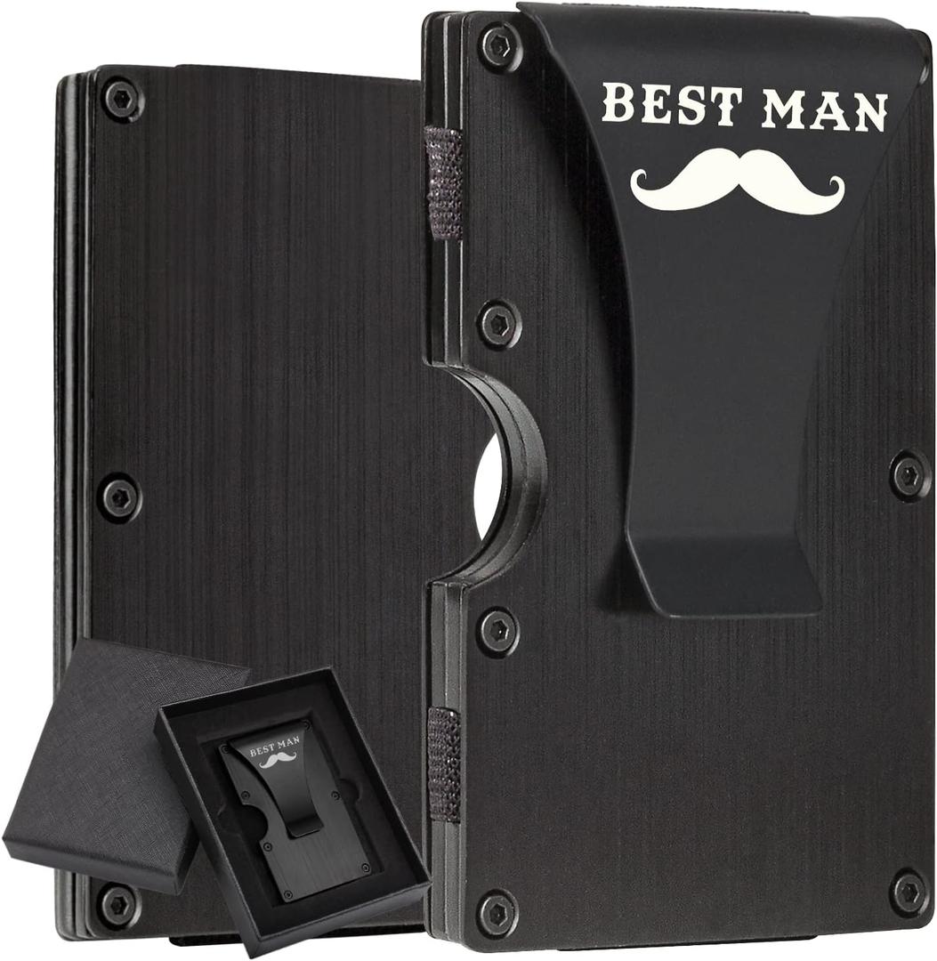 awofer Best Man Wallets Personalized Gifts Set Custom for Groomsmen Metal Black Wallet Aluminum with Money Clip Engraved Best Man Gifts Elegant Card Holder Wallet