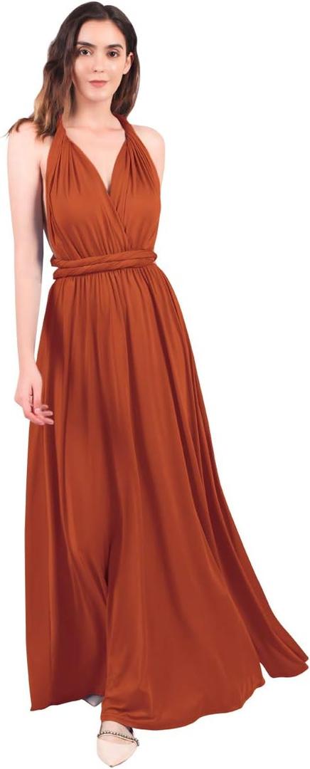 Women Transformer Hi Low Evening Long Prom Dress Halter Convertible Multi Way Spaghetti Strap Wedding Cocktail Maxi Gown (Orange, S)