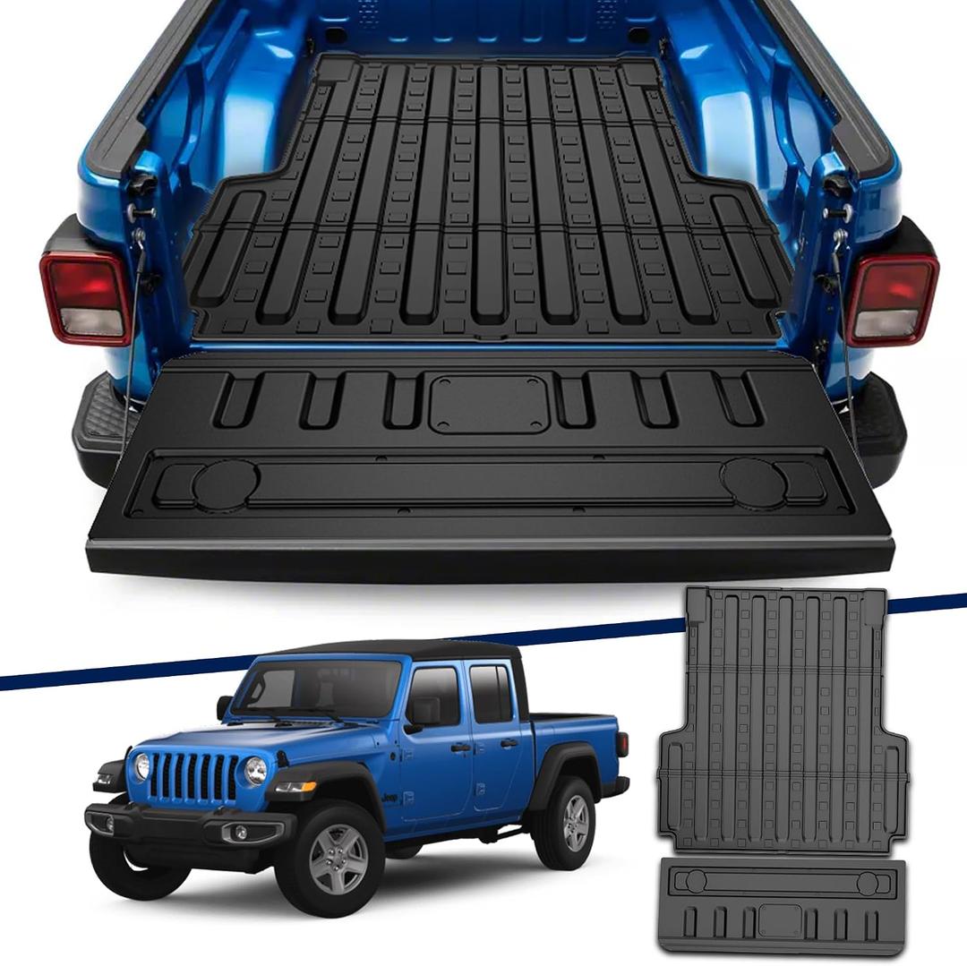 Truck Bed Mat Compatible with 2020-2026 Jeep Gladiator JT Bed Mat Tailgate Liner TPE Replacement for 2020 2021 2022 2023 2024 2025 2026 Jeep Gladiator Accessories(Truck Bed Liner+Tailgate Mat)