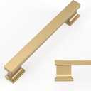 Amerdeco 10 Pack Champagne Bronze Cabinet Pulls 5 Inch(128mm) Hole Center Kitchen Cabient Hardware Brushed Brass Cabinet Handles Gold Drawer Pulls ZH00013