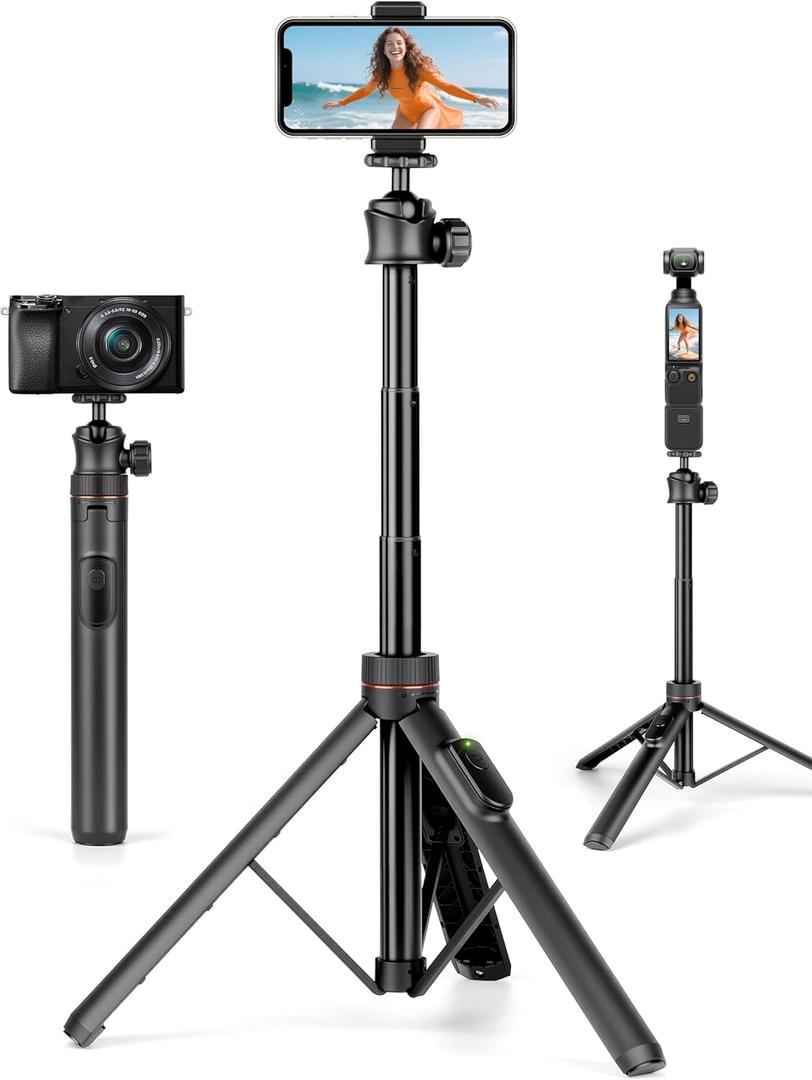 JOILCAN Tripod for iPhone, 64" Selfie Stick for iPhone with 360° Ball Head Remote & Phone Holder, Extendable Portable Phone Tripod Stand Compatible with Cellphone Android