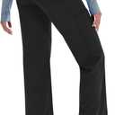 Women Yoga Scrub Pants Straight Mid Rise Elastic Waist Cargo Work Pants with Five Pocket 4-Way Stretch (Black)