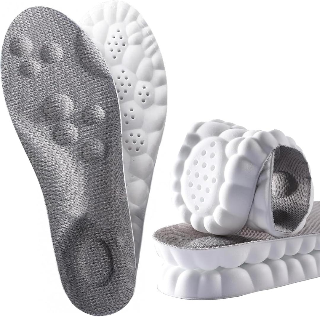 2 Pairs 4D Cloud Insoles for Men Women, 4D Cloud Technology Insole Super Soft, 4D Cloudsole Insoles Elastic Strong Arch Shock-Absorbing (Gray, US Men: 9-9.5/Women: 10.5-11)