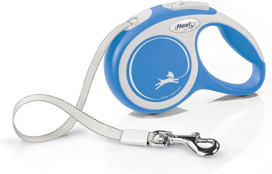 FLEXI New Comfort Tape Retractable Dog Leashes for Extra Small Dogs Upto 26 lbs.  10 ft., Blue | Tangle Free Pet Walking Leash with One-Handed Brake, Pause, Lock|German Quality Product