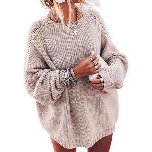 Ugerlov Women's Oversized Sweaters Batwing Sleeve Mock Neck Jumper Tops Chunky Knit Pullover Sweater, Size Small-Medium (Beige)