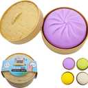 Dumpling Squishy Toy with Mini Steamer, Stress Relief Fidget Toy for Kids Adults, Realistic Steamed Buns Slow Rising Sensory Toy, Upgraded Series 3 Collection Mystery Squishy Dumpling Toy (Purple)